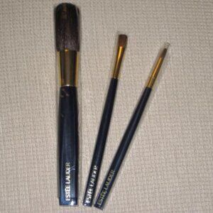 NEW Estee Lauder 3 Pc Blush Eyeshadow Lip Brush Makeup Blue Sealed Brush Set NIP
